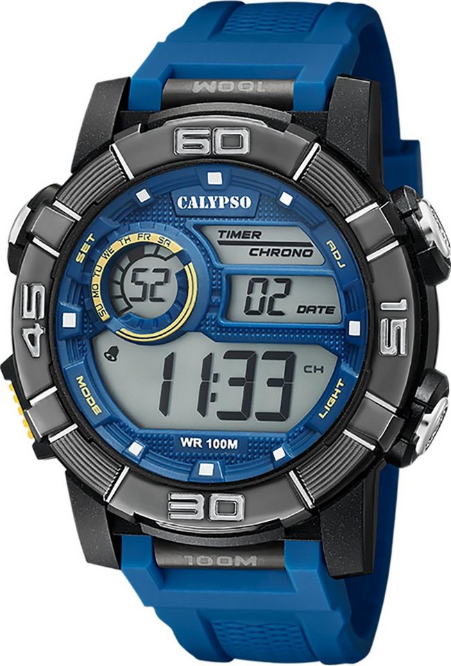 CALYPSO WATCHES Digitaluhr Calypso Herrenuhr Kunststoff blau Calypso, (Digitaluhr), Herrenuhr rund, mittel (ca. 35mm) Kunststoffarmband, Sport-Style von CALYPSO WATCHES