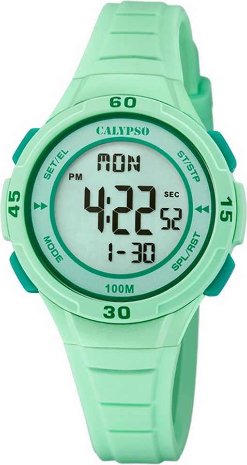 CALYPSO WATCHES Digitaluhr Calypso Jugenduhr Kunststoff mintgrün, (Digitaluhr), Jugenduhr rund, mittel (ca. 35mm) Kunststoffarmband, Fashion-Style von CALYPSO WATCHES