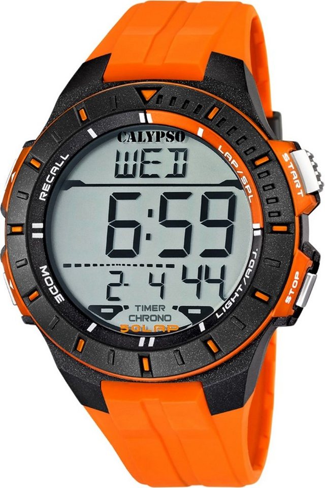 CALYPSO WATCHES Digitaluhr Calypso Herren Uhr K5607/1 Kunststoffband, (Digitaluhr), Herren Armbanduhr rund, Kautschukarmband orange, Sport von CALYPSO WATCHES