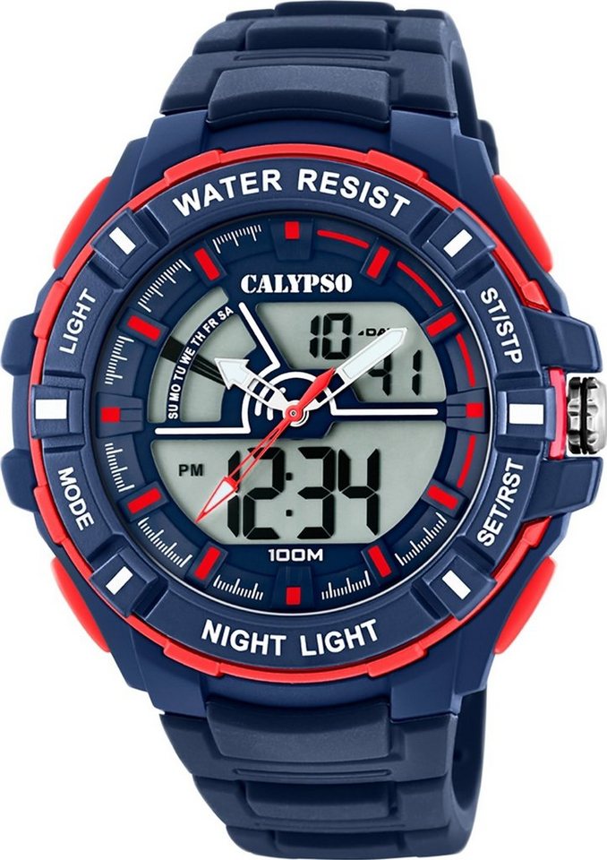 CALYPSO WATCHES Digitaluhr Calypso Herren Uhr K5769/2, (Analoguhr), Herren Armbanduhr rund, Kunststoff, PUarmband blau, Sport von CALYPSO WATCHES