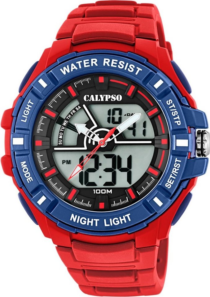 CALYPSO WATCHES Digitaluhr Calypso Herren Uhr K5769/3, Herren Armbanduhr rund, Kunststoff, PUarmband rot, Sport von CALYPSO WATCHES