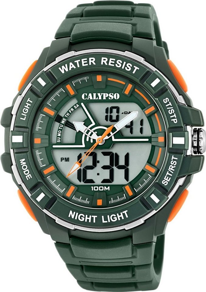 CALYPSO WATCHES Digitaluhr Calypso Herren Uhr K5769/5, (Analoguhr), Herren Armbanduhr rund, Kunststoff, PUarmband grün, Sport von CALYPSO WATCHES