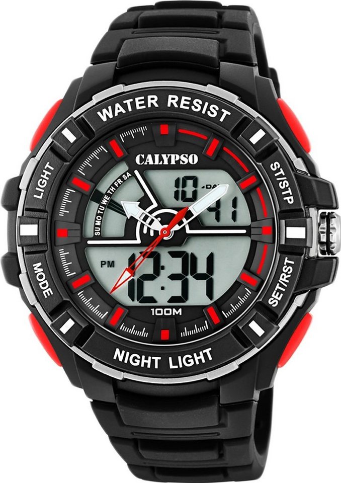 CALYPSO WATCHES Digitaluhr Calypso Herren Uhr K5769/6, (Analoguhr), Herren Armbanduhr rund, Kunststoff, PUarmband schwarz, Sport von CALYPSO WATCHES