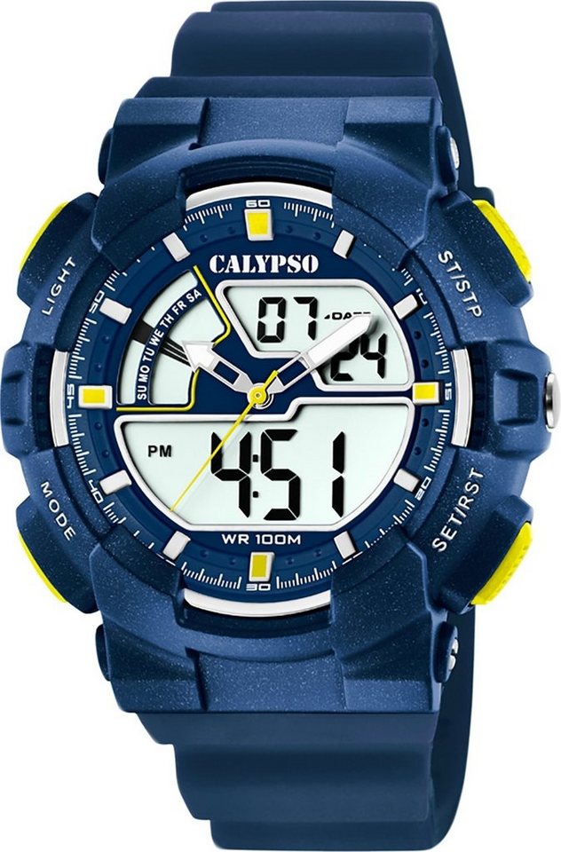 CALYPSO WATCHES Digitaluhr Calypso Herren Uhr K5771/3, (Analoguhr), Herren Armbanduhr rund, Kunststoff, PUarmband blau, Sport von CALYPSO WATCHES