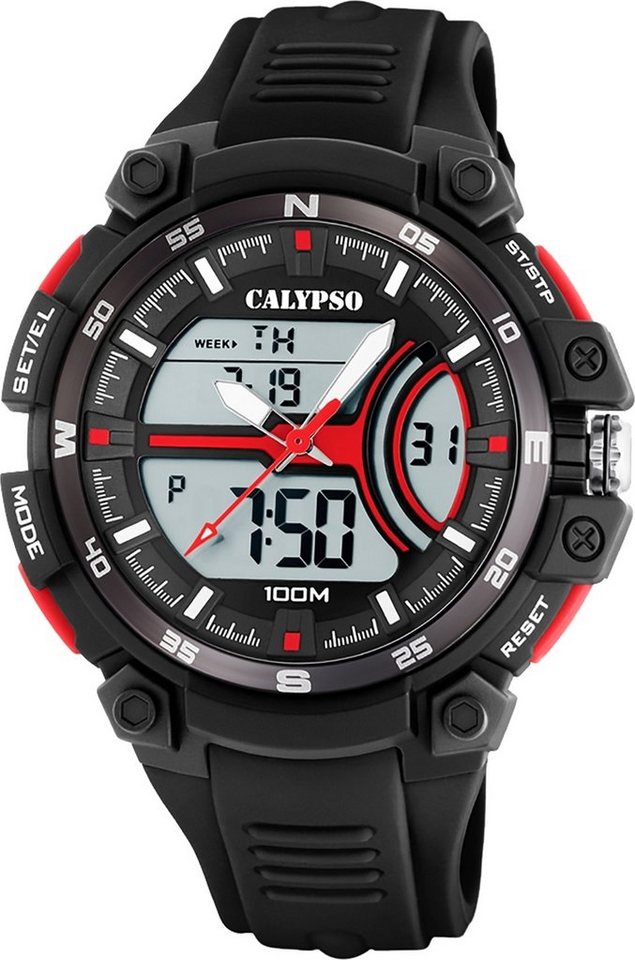 CALYPSO WATCHES Digitaluhr Calypso Herren Jugend Uhr Analog-Digital, Herren, Jugend Armbanduhr rund, Kunststoffarmband schwarz, Sport von CALYPSO WATCHES