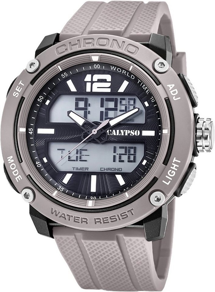 CALYPSO WATCHES Digitaluhr Calypso Herren Uhr Analog-Digital, (Analog-Digitaluhr), Herren Armbanduhr rund, Kunststoffarmband grau, Outdoor von CALYPSO WATCHES