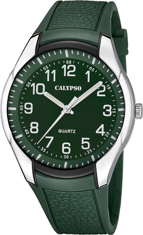 CALYPSO WATCHES Quarzuhr Calypso Herrenuhr Kautschuk dunkelgrün, (Analoguhr), Herrenuhr rund, groß (ca. 44mm), Kautschukarmband dunkelgrün, Casual von CALYPSO WATCHES