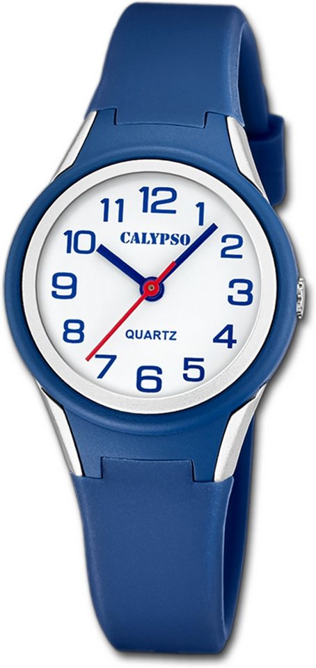 CALYPSO WATCHES Quarzuhr Calypso Jugenduhr Kautschuk blau, (Analoguhr), Jugenduhr Kautschukarmband blau, rundes Gehäuse, klein (ca. 29mm) von CALYPSO WATCHES