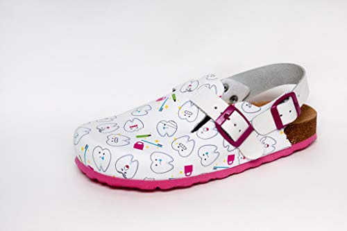 CALZAME Zähne. Pflegeleichter Clog mit Zahnaufdruck., weiß, 40 EU von CALZAME