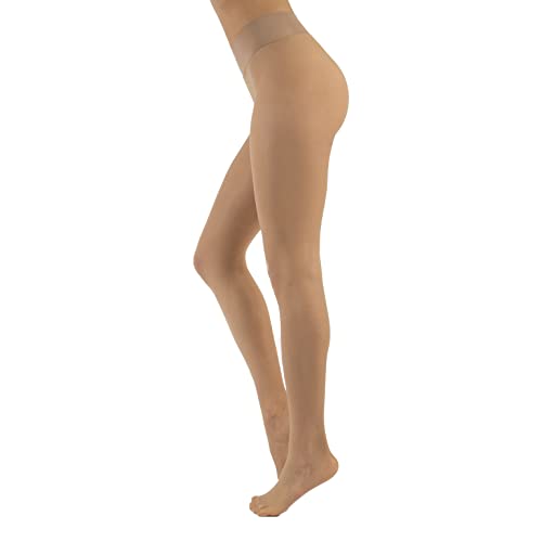 CALZITALY Trasparente Strumpfhose, Nahtlose Strumpfhose, gepunktet Strumpfhosen Damen, S, M, L, XL, XXL, Schwarz, Blau, Hautfarbe, Sun, Tan, 15 DEN, Made in Italy (M-L, Beige) von CALZITALY