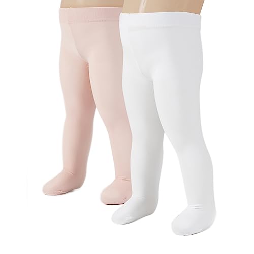 CALZITALY 2 Paar Baby Strumpfhose aus Mikrofaser | Weiß, Rosa | 3-24 Monate | 40 DEN | Made in Italy (6 Monate, 1 Paar Weiß + 1 Paar Rosa) von CALZITALY