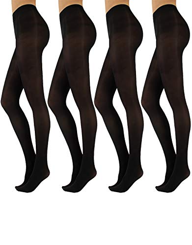 4 PAAR BLICKDICHTE STRUMPFHOSE |WEICHE MIKROFASER STRUMPFHOSE | ELASTISCHE CASUAL FEINSTRUMPFHOSE MIT TRANSPARENTEM HOSENTEIL | SCHWARZ | 50 DEN | S/M – L/XL | MADE IN ITALY (L/XL, Schwarz) von CALZITALY