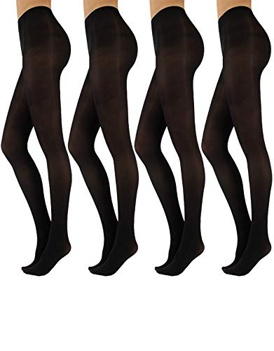 4 PAAR BLICKDICHTE STRUMPFHOSE |WEICHE MIKROFASER STRUMPFHOSE | ELASTISCHE CASUAL FEINSTRUMPFHOSE MIT TRANSPARENTEM HOSENTEIL | SCHWARZ | 50 DEN | S/M – L/XL | MADE IN ITALY (S/M, Schwarz) von CALZITALY