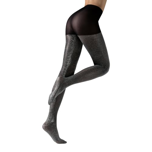CALZITALY Lurex Blickdichte Strumpfhose, Gold, Silber, Glänzende Strumpfhose, Gepunktete Strumpfhose, S-M, L-XL, XXL, 3XL, 4XL 20/60 DEN, Made in Italy (L/XL, Schwarz/Silber) von CALZITALY
