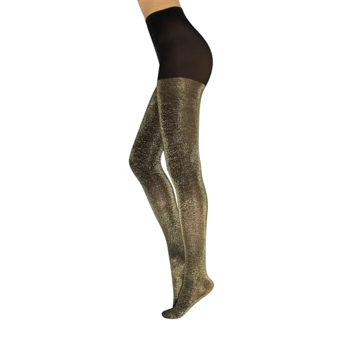 CALZITALY Lurex Blickdichte Strumpfhose, Gold, Silber, Glänzende Strumpfhose, Gepunktete Strumpfhose, S-M, L-XL, XXL, 3XL, 4XL 20/60 DEN, Made in Italy (S/M, Schwarz/Gold) von CALZITALY