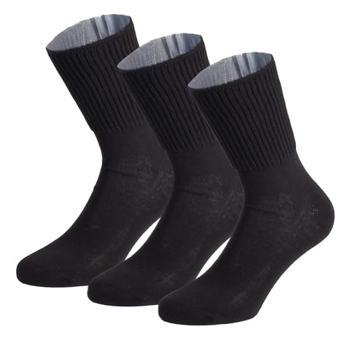 CALZITALY, PACK 3/6 PAARE Socken ohne Gummiband, Sanitären Socken Unisex, Diabetikersocken aus Baumwolle | Schwarz, Weiß, Hautfarbe | Made in Italy (3 Paare - Schwarz, 43-46) von CALZITALY