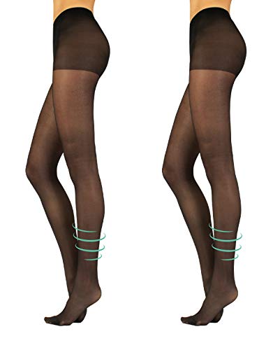 CALZITALY 2 Paar 2 Paar Stützstrumpfhose mit Mittlerer Kompression | Energizing Feinstrumpfhose | Hautfarbe, Schwarz | S, M, L | 40 DEN | Made in Italy (Schwarz, L) von CALZITALY