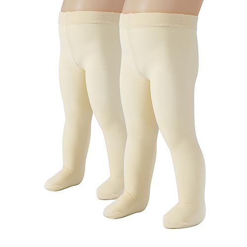 CALZITALY 2 Paar Baby Strumpfhose aus Mikrofaser | Weiß, Rosa | 3-24 Monate | 40 DEN | Made in Italy (18 Monate, Creme) von CALZITALY