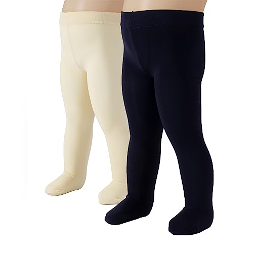CALZITALY 2 Paar Baby Strumpfhose aus Mikrofaser | Weiß, Rosa | 3-24 Monate | 40 DEN | Made in Italy (3 Monate, 1 Paar Navy + 1 Paar Creme) von CALZITALY