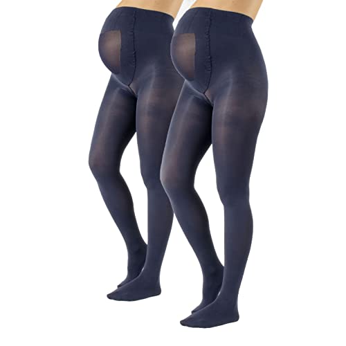 CALZITALY 2 Paar Blickdichte Umstandsstrumpfhose | Elastische Geformte Schwangerschaftsstrumpfhosen Komfort Übergangszeit Mode | Schwarz, Blau | S, M, L, XL | 40 DEN | Made in Italy (L, Navy) von CALZITALY