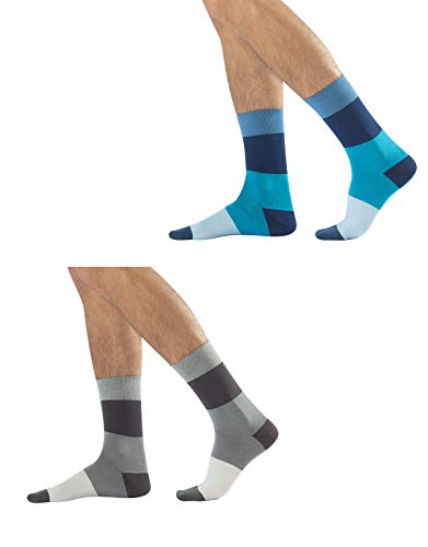 CALZITALY 2 Paar Herrenstrümpfe aus Baumwolle | Suit Business Socken mit Horizontalen Streifen | Gemusterte gestreifte Strümpfe | Blau Grau | 39/42 43/46 | Made in Italy (Grau + Blau, 43/46) von CALZITALY