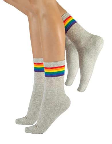 CALZITALY 2 Paar Unisex Socken mit Regenbogen Muster| Baumwolle Strümpfe für Damen und Herren | Grau, Weiss | 35/38-39/42-43/46 | Made in Italy (35/38, Grau) von CALZITALY