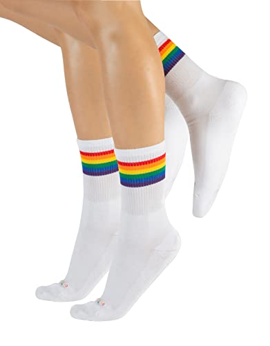 CALZITALY 2 Paar Unisex Socken mit Regenbogen Muster| Baumwolle Strümpfe für Damen und Herren | Grau, Weiss | 35/38-39/42-43/46 | Made in Italy (43/46, Weiß) von CALZITALY