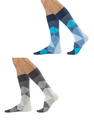 CALZITALY 2 Paar von Herrensocken aus Baumwolle | Baumwollstrümpfe mit Rautenmuster | Blau, Grau | 39/42, 43/46 | Made in Italy (43/46, Blau+Grau) von CALZITALY