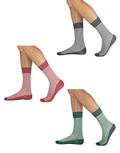 CALZITALY 3 Paar von Herren Socken aus Baumwolle mit Hahnentritt Muster | Schwarz, Rot, Grün | 39/42, 43/46 | Made in Italy (39/42, Mehrfarbig) von CALZITALY