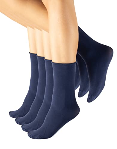 CALZITALY 4 Paar von Baumwollsocken ohne Gummibund | Blau, Schwarz | 100 DEN | Made in Italy (Einheitsgröße, Blau) von CALZITALY