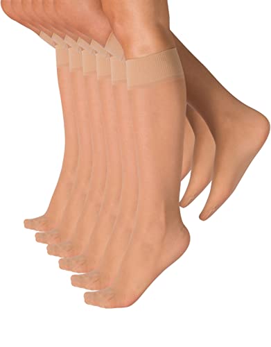 CALZITALY 6 Paar von Damensocken aus Elastischem Lycra | Feine Elegante Kniestrümpfe | Schwarz, Hautfarbe | 18 DEN | Made in Italy (Einheitsgröße, Hautfarbe) von CALZITALY