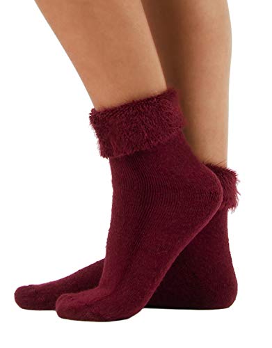 CALZITALY Warme Strümpfe mit Angora-Optik | Weiche Wintersocken | Mehrfarbig | EInheitsgrösse | Made in Italy (Bordeaux) von CALZITALY