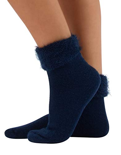 CALZITALY Warme Strümpfe mit Angora-Optik | Weiche Wintersocken | Mehrfarbig | EInheitsgrösse | Made in Italy (Navy) von CALZITALY