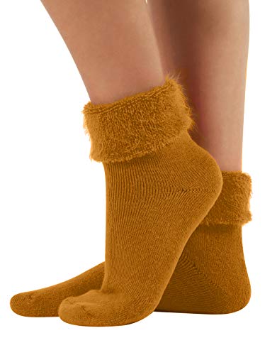 CALZITALY Warme Strümpfe mit Angora-Optik | Weiche Wintersocken | Mehrfarbig | EInheitsgrösse | Made in Italy (Ocker) von CALZITALY