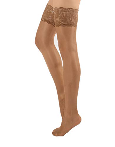 CALZITALY Damen Spitzen Strümpfe, Stockings Plus Size, Feine Halterlose Strümpfe | Schwarz, Hautfarbe, Gebräunt | S – M – L – XXL - 3XL - 4XL | 20 DEN | Made in Italy (S-M, Gebräunt) von CALZITALY