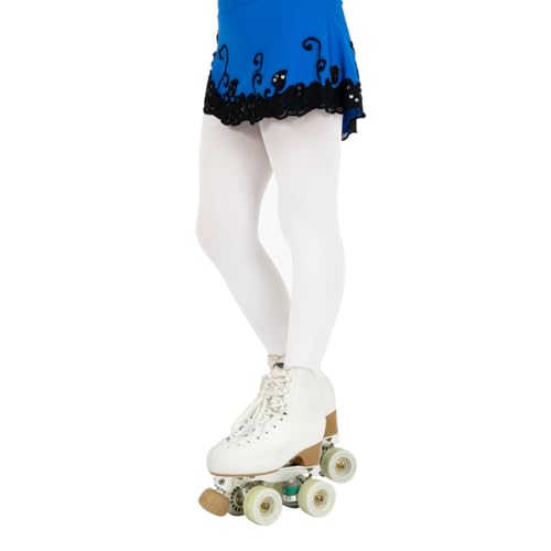 CALZITALY Eislaufstrumpfhose für Mädchen, Eislaufstrumpfhose, Eiskunstlaufstrümpfe, blickdichte Mädchenstrumpfhose, 80 DEN, Roller, Ice, hergestellt in Italien (Weiß, 12-14 Jahre) von CALZITALY
