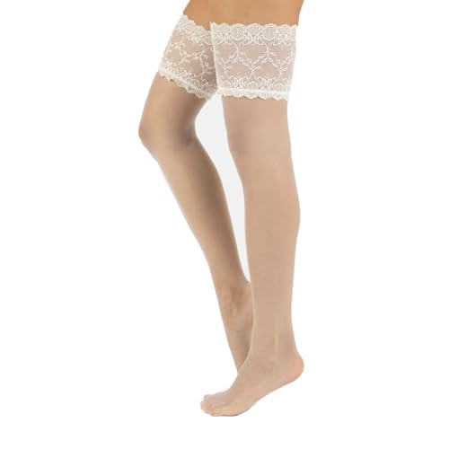 CALZITALY Feine Halterlose Strümpfe Hochzeit mit Spitzenbund | Weiß, Elfenbein, Hautfarbe | S, M/L | 15 DEN | Made in Italy (3XL, Elfenbein) von CALZITALY