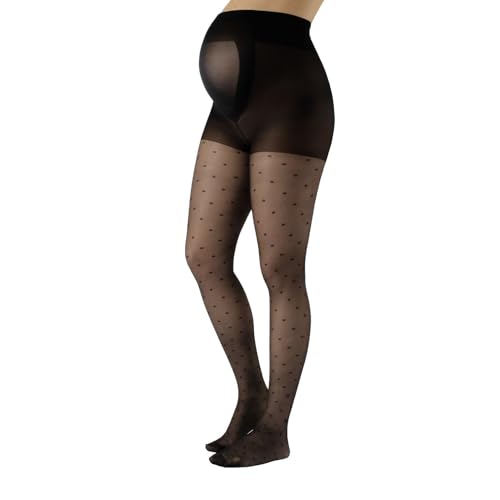 Feine Umstandsstrumpfhose mit Punkten | Schwangerschafts Strumpfhose mit Muster | Übergangszeit Mode | S, M, L, XL | Schwarz | 20 DEN | Made in Italy (S, Schwarz) von CALZITALY