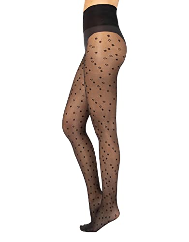 CALZITALY Feinstrumpfhose aus Recyceltem Garn, Feine Strumpfhosen, Blumen, Punkte, Tartan, Rauten Muster, Mini-Rhombus, Ethno-Print | S-M, L-XL | 20 DEN | Made in Italy (Schwarz - Mini-Rhombus, L-XL) von CALZITALY