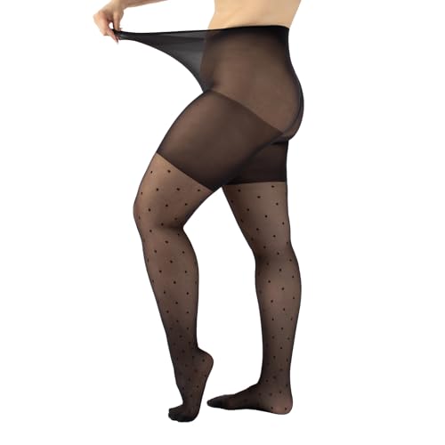CALZITALY Gepunktete Strumpfhose, Curvy Strumpfhose für Große Größen, Feine Strumpfhose, XL, XXL, 3XL, 4XL | 20 DEN | Made in Italy (4XL, Schwarz Punkten) von CALZITALY