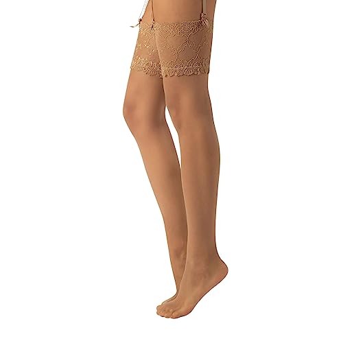 CALZITALY Strapsstrümpfe mit Spitzenbund, Pack Feine Brautstrümpfe und Strumpfhalter 15 DEN, Weiß, Elfenbein, Hautfarben, Schwarz | S, M/L, XL, XXL, 3XL, 4XL | Made In Italy (S, Haut) von CALZITALY