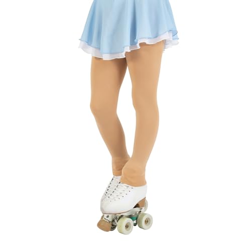 CALZITALY Mädchen-Eiskunstlauf-Strumpfhose, fußlose Strumpfhose, Eislauf-Leggings, blickdichte Leggings, 80 DEN, hergestellt in Italien (Hautfarbe, 8-10 Jahre) von CALZITALY