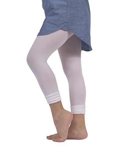 CALZITALY Mädchen Leggings aus Mikrofaser | Weiche Elegante Leggings Mädchen mit Falbeln | Leggings mit Volant | 50 Den | Rosa, Weiss, Schwarz | 4/6 8/10 Jahre | Made in Italy (Weiss, 4/6 Jahre) von CALZITALY