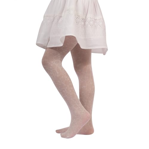 CALZITALY PACK 1/2 Mädchen Strumpfhosen mit Spitzen und Blumenmuster – 40 DEN | Weiß, Beige | 2/3, 4/6, 6/8, 8/10, 10/12, 12/14 Jahre | Made in Italy (4/6 Jahre, Weiß) von CALZITALY