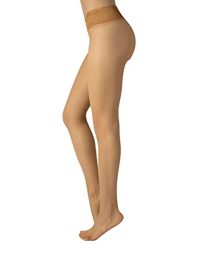 CALZITALY Nahtlose Feinstrumpfhose mit Spitzenbund | Strumpfhosen ohne Naht mit Spitze | S, M/L, L/XL | Schwarz, Hautfarbe | 15 DEN | Made in Italy (S, Sun – Spitze A) von CALZITALY