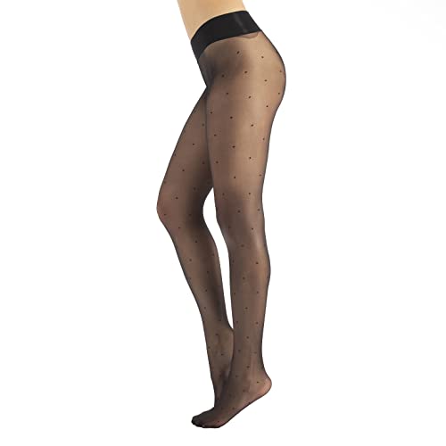 CALZITALY Trasparente Strumpfhose, Nahtlose Strumpfhose, gepunktet Strumpfhosen Damen, S, M, L, XL, XXL, Schwarz, Blau, Hautfarbe, Sun, Tan, 15 DEN, Made in Italy (M-L, Schwarz Punkten) von CALZITALY