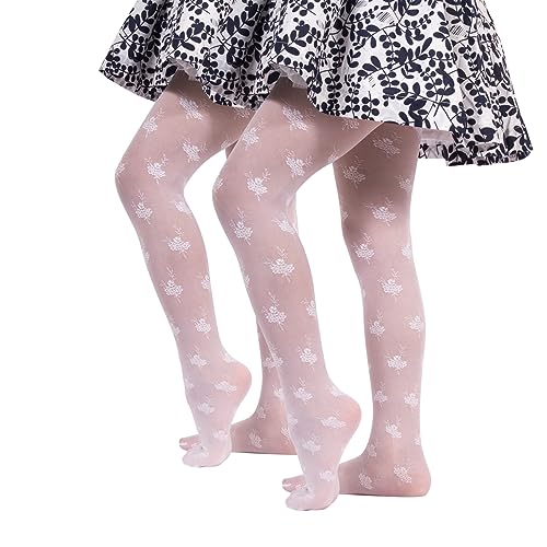 CALZITALY PACK 1 oder 2 PAARE - Strumpfhosen mit Blumenmuster für Mädchen, Baby Lace Strumpfhosen mit Blumen | 2 bis 14 Jahre | Weiß | 25 Den | Made in Italy (6-8 Jahre, 2 X Weiss) von CALZITALY