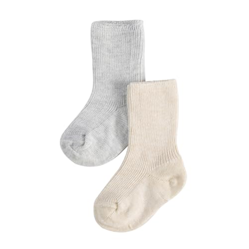 CALZITALY PACK 2, 4, 6 Paare Sock für Baby, Socken für Kind, Baby Socken aus Baumwolle, Weicher Rippenstrick | 0 bis 12 Monate | Made in Italy (6-12 monate, 2 Paare: Melange Grau+Melange Beige) von CALZITALY