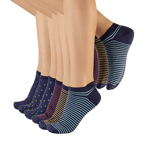 CALZITALY PACK 6/12 Paar Sneakersocken aus Mikrofaser Unisex, Sportsocken Damen und Herren, Weiß, Hautfarbe, Schwarz | 35-40, 41-46 | Made in Italy (35-40, Navy - Punkten + Streifen) von CALZITALY