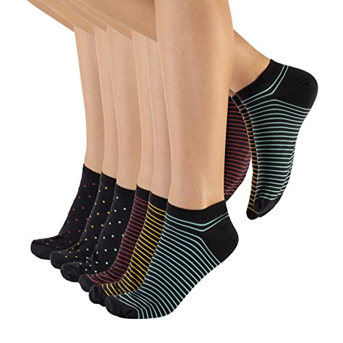 CALZITALY PACK 6/12 Paar Sneakersocken aus Mikrofaser Unisex, Sportsocken Damen und Herren, Weiß, Hautfarbe, Schwarz | 35-40, 41-46 | Made in Italy (35-40, Schwarz - Punkten + Streifen) von CALZITALY